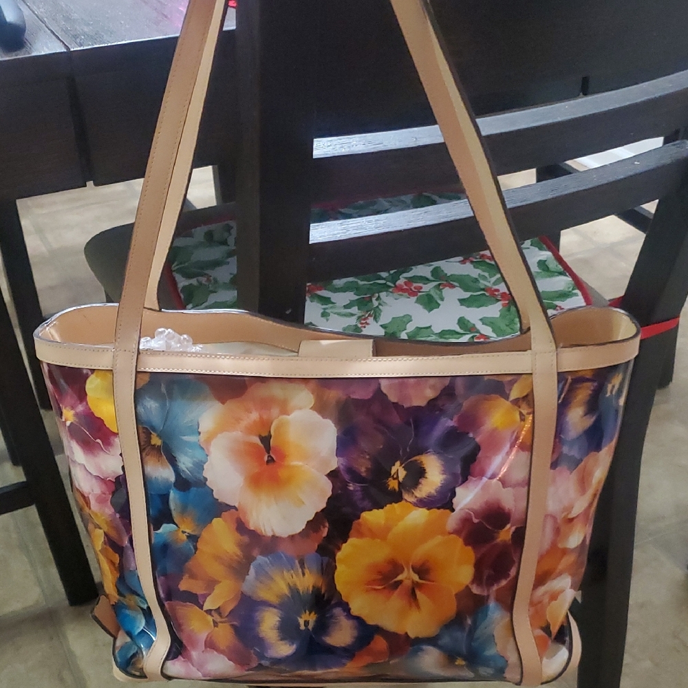 Maxx New York Floral Tote Bag with Tan Accents